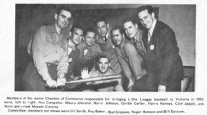 Members of the Junior Chamber of Commerce responsible for bringing Little League baseball to Victoria in 1953